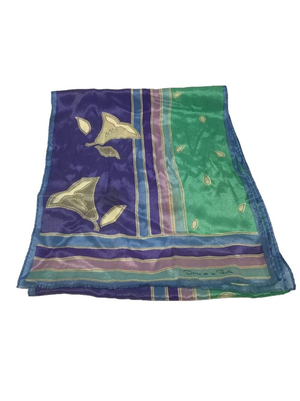 Oscar de la Renta Vintage 1990s Multicolor Printed 50x10 Rectangle Scarf